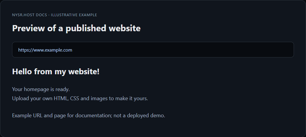 Illustrative website preview with a custom domain; not a deployed demo.