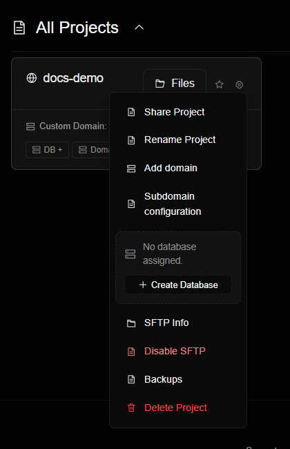 Open project settings and choose Create Database. Demo project.